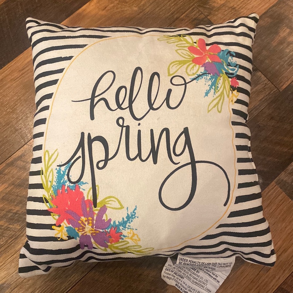 Hello Spring floral and striped pillow